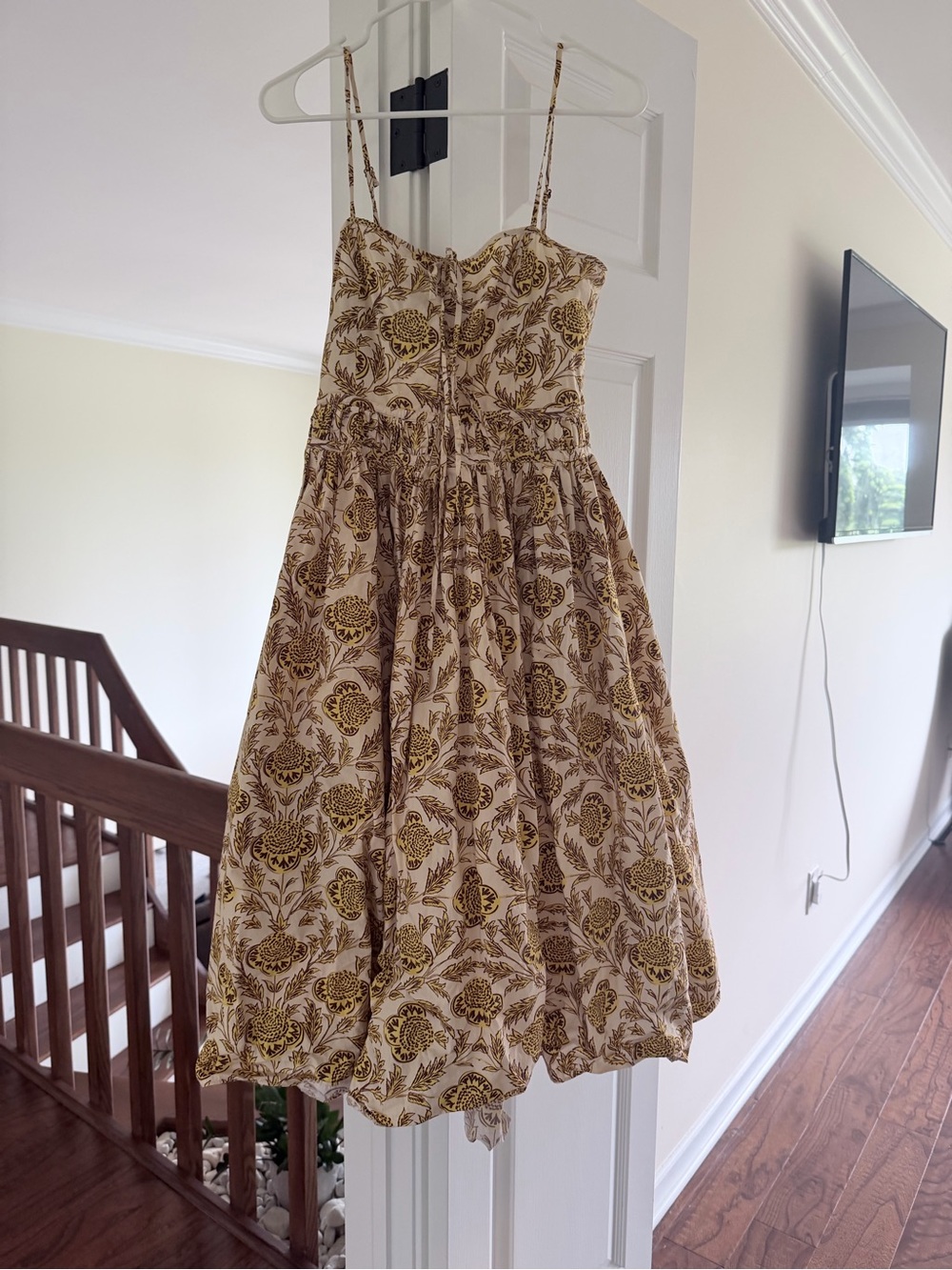 RHODE Cream and Gold Floral Midi Dress